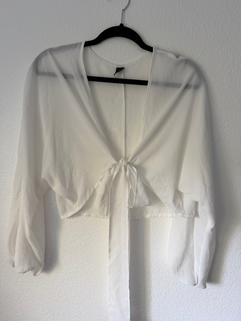 SHEIN White Sheer Tie-Front Blouse